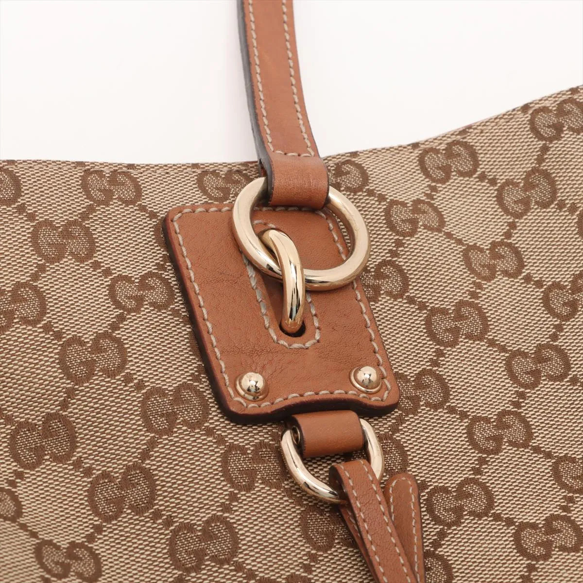 Gucci GG Canvas Leather Tote Bag Beige x Brown