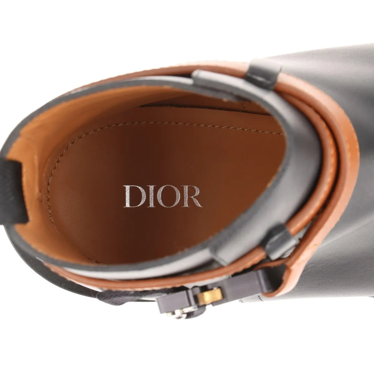 Dior Leather Buckle Belt Short Boots Unisex Black