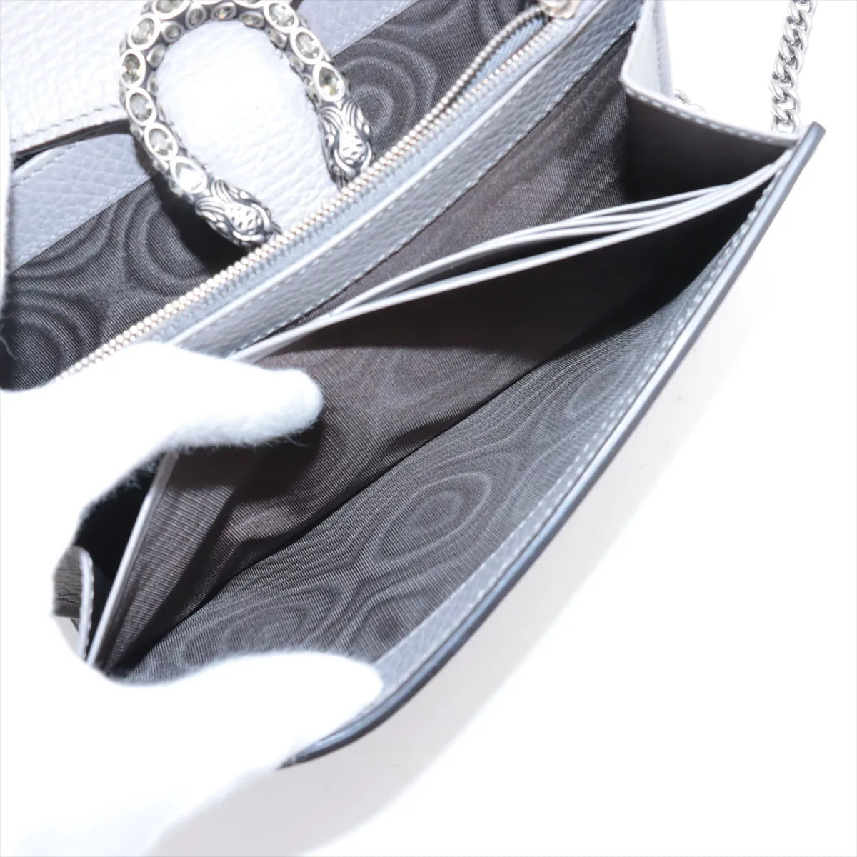 Gucci Dionysus Leather Chain Wallet Gray