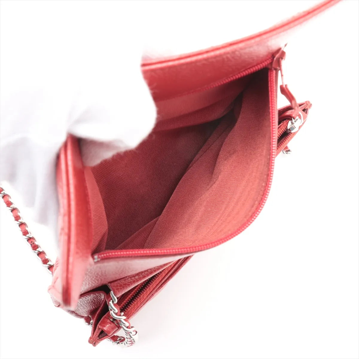 Chanel CC Logo Matelasse Caviar Skin Chain Wallet Red