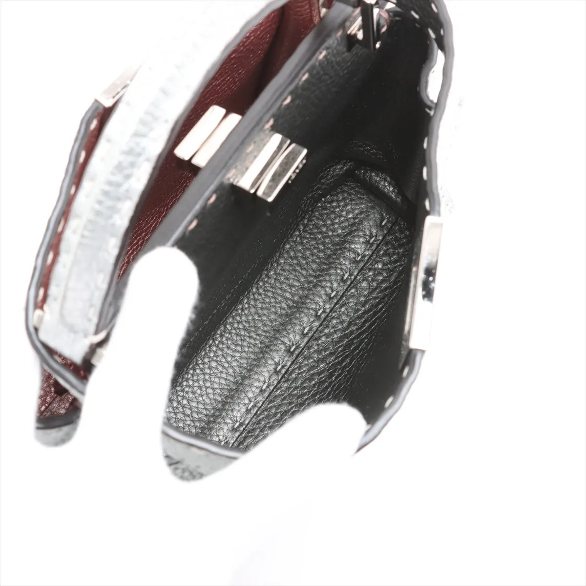 Fendi Peekaboo Essentially Selleria Shoulder Bag Silver