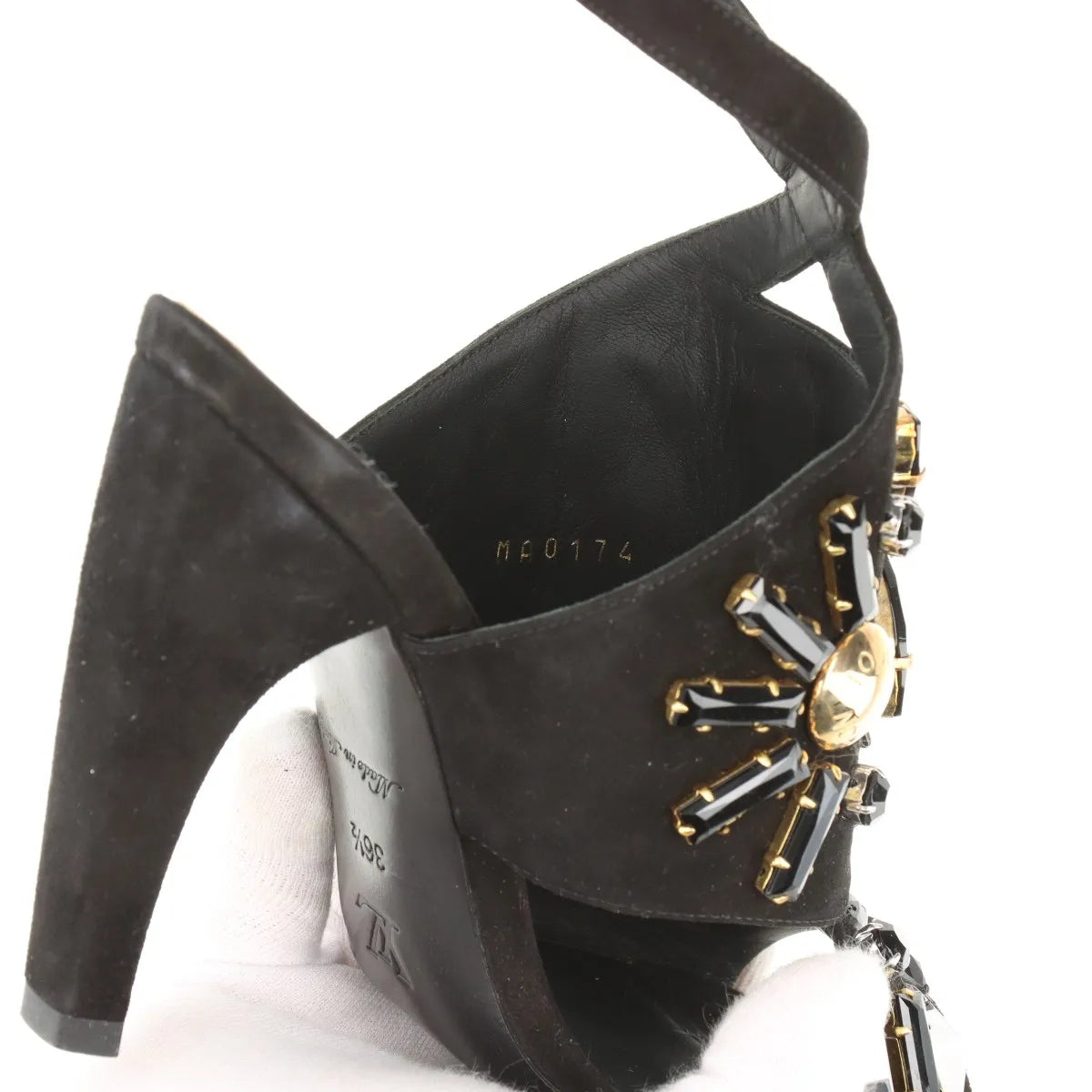 Louis Vuitton Cut Out Crsytal Suede Sandal Black