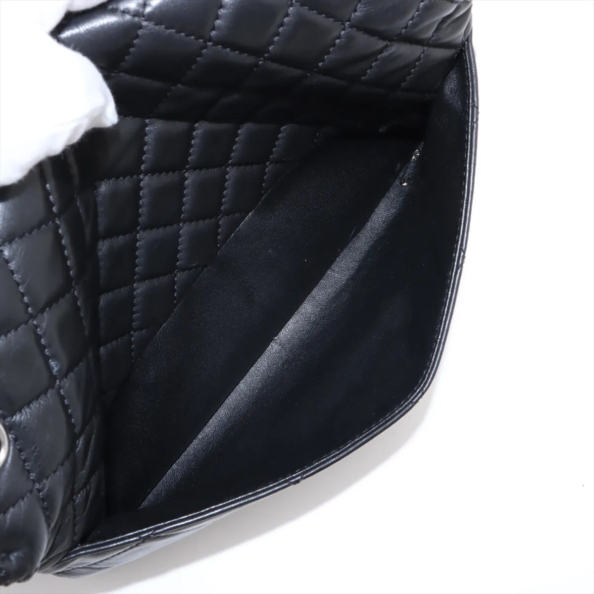 Chanel CC Logo Big Matelasse Lambskin Single Flap Double Chain Bag Black — product photo 10