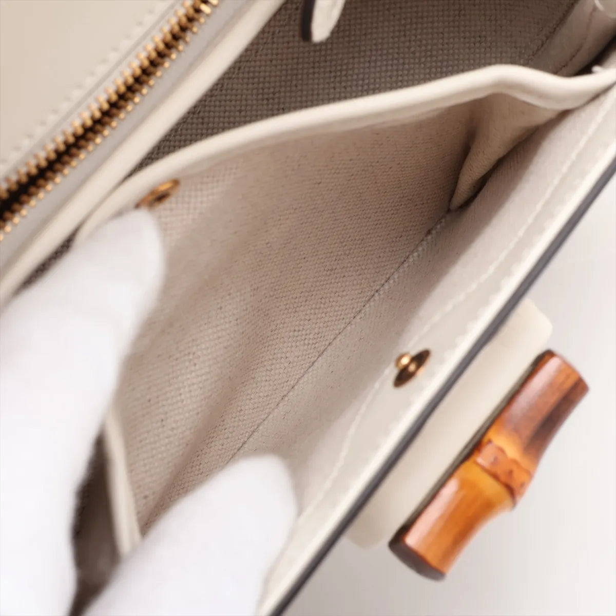 Gucci Bamboo 1947 Leather Two-Way Handbag White x Multicolor