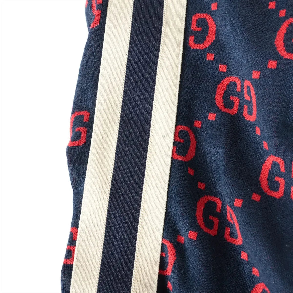 Gucci GG Jacquard Cotton Track Pants Navy Blue x Red