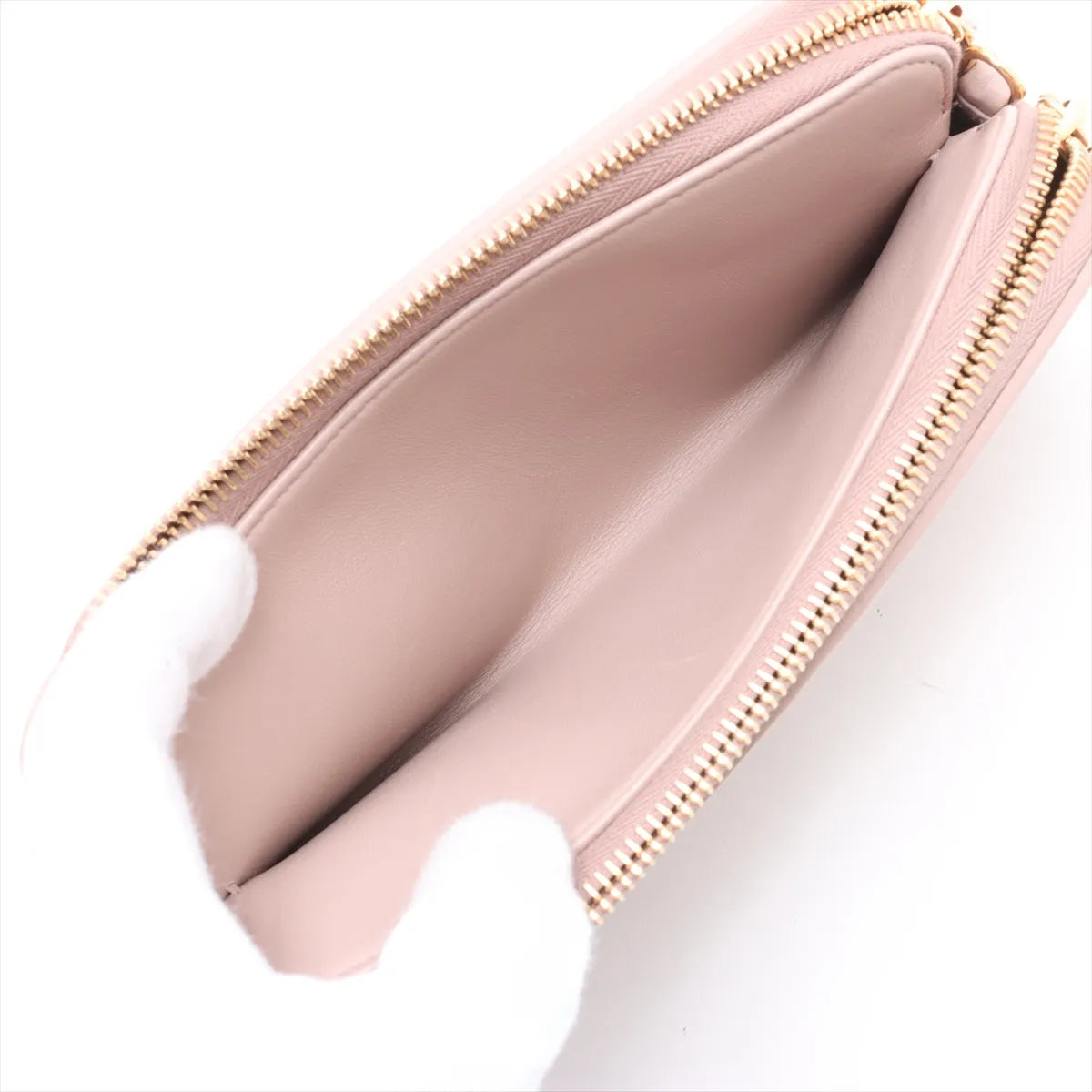 Prada Nappa Impuntu Leather Chain Wallet Pink Beige