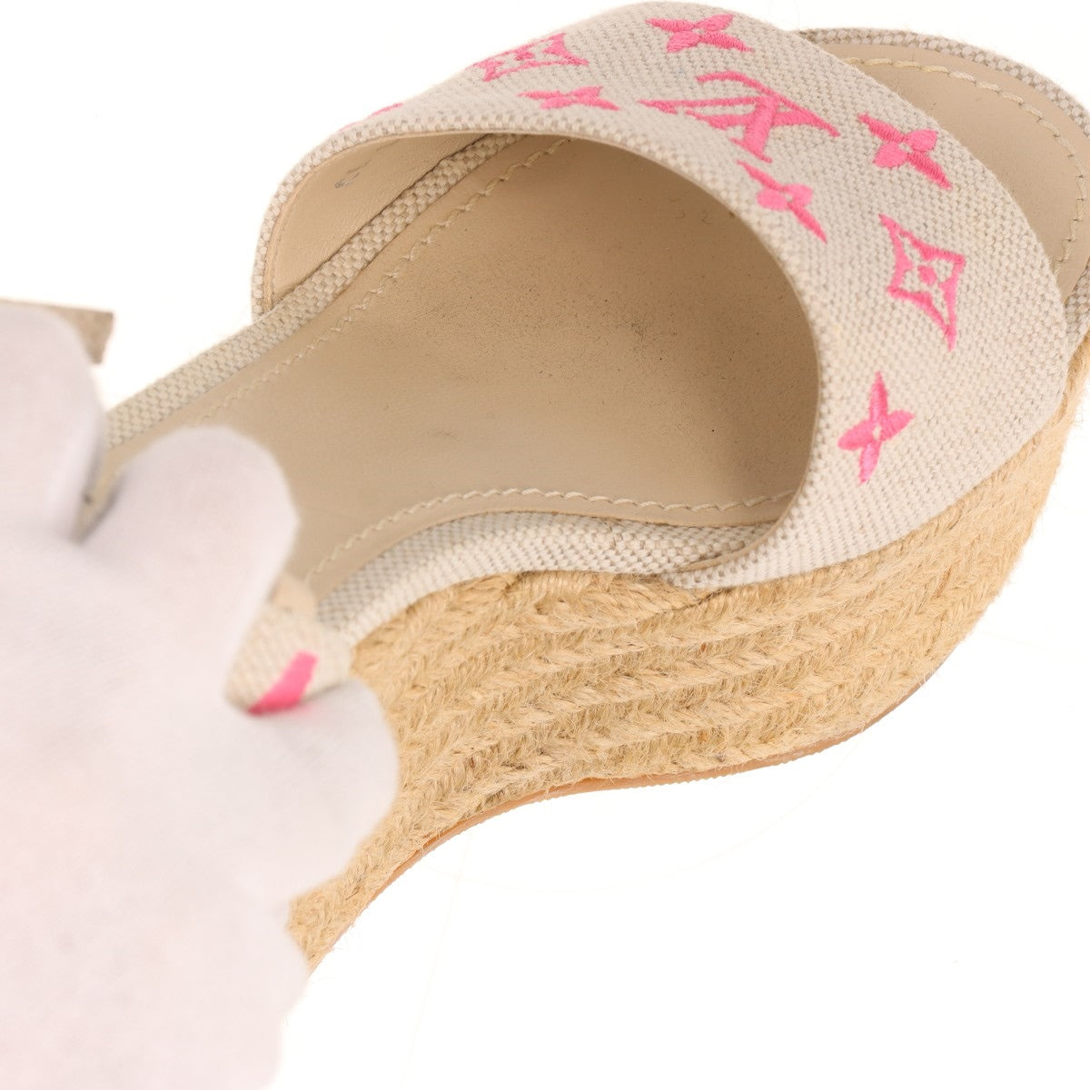Louis Vuitton Monogram Starboard Espadrille Wedge Sandal White x Pink