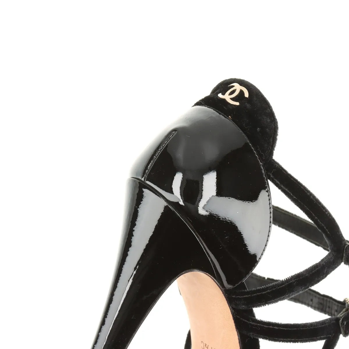 Chanel CC Logo Strappy Buckle Velvet Sandal Black