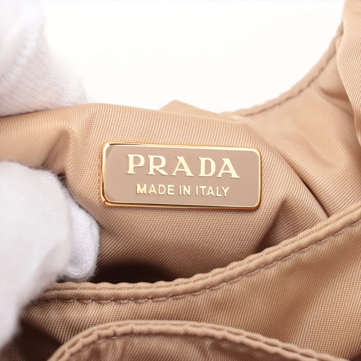 Prada Ribbon Nappa Padded Nylon Two-Way Handbag Beige