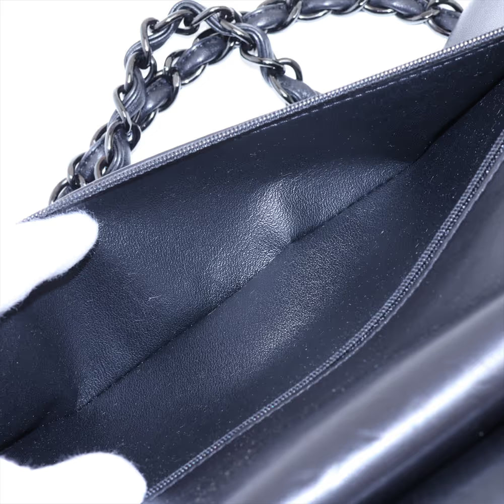 Chanel Chevron Stitch Lambskin Double Flap Double Chain Bag Black — product photo 11