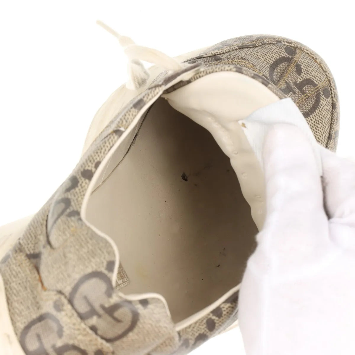 Gucci Rhyton Leather Sneakers Mens Beige