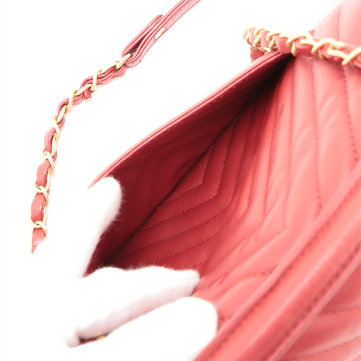 Chanel CC Logo V Stitch Lambskin Two-Way Shoulder Bag Red