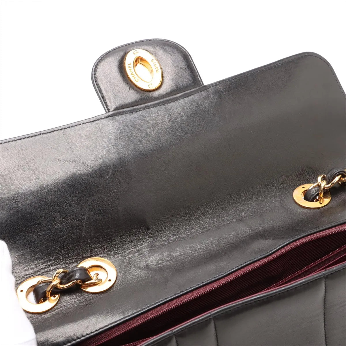 Chanel Deca Mademoiselle Lambskin Single Flap Double Chain Bag Black