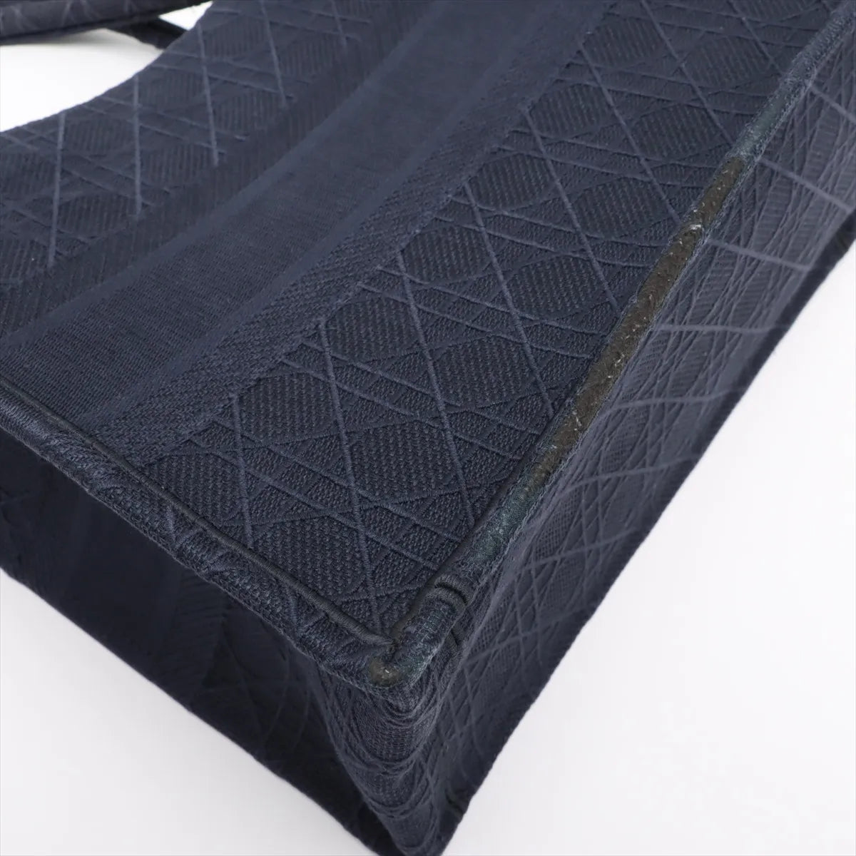 Christian Dior Cannage Book Tote Medium Canvas Bag Navy Blue