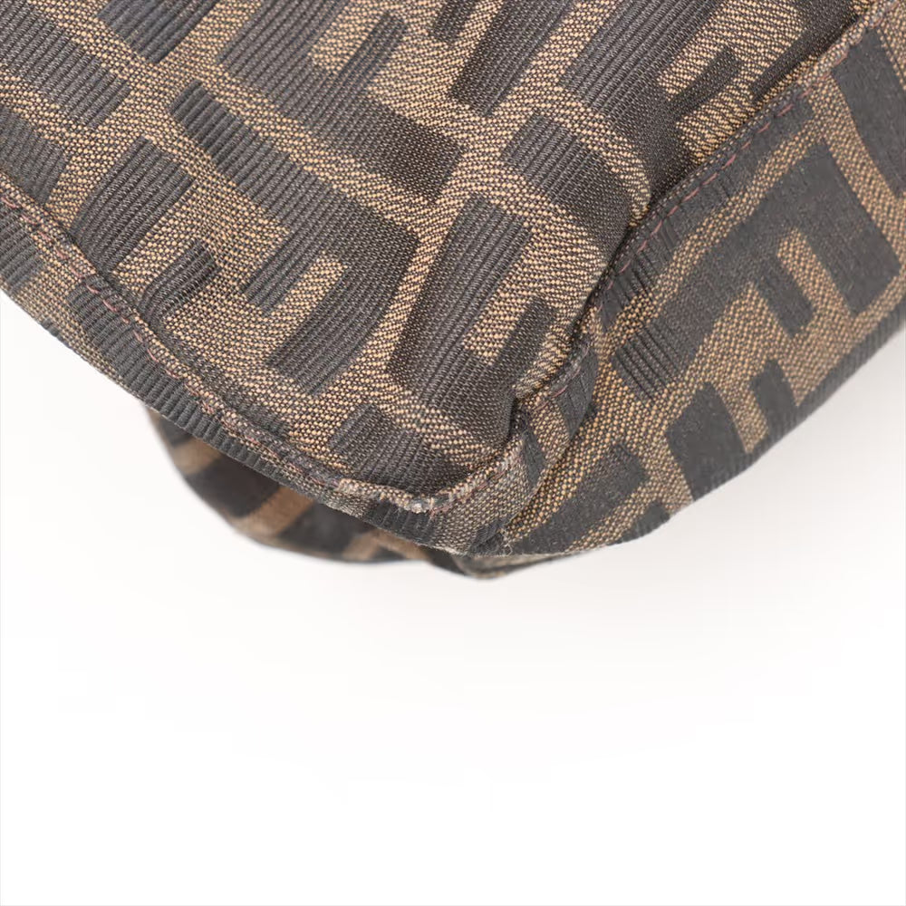 Fendi Zucca Mamma Baguette Canvas Leather Shoulder Bag Brown