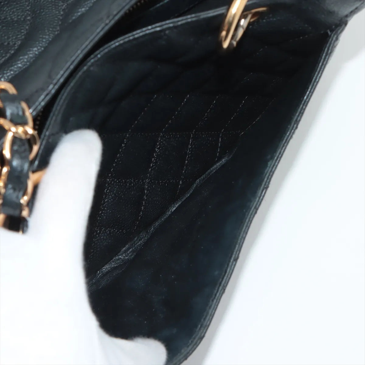 Chanel CC Logo Matelasse Caviar Skin Chain Tote Bag Black
