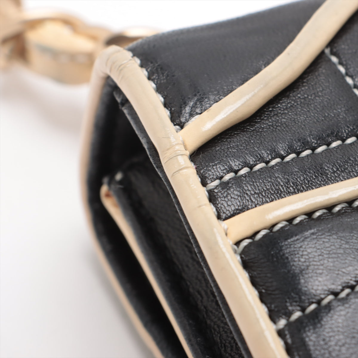 Chanel Chocolate Bar Lambskin Chain Shoulder Bag Black x Ivory