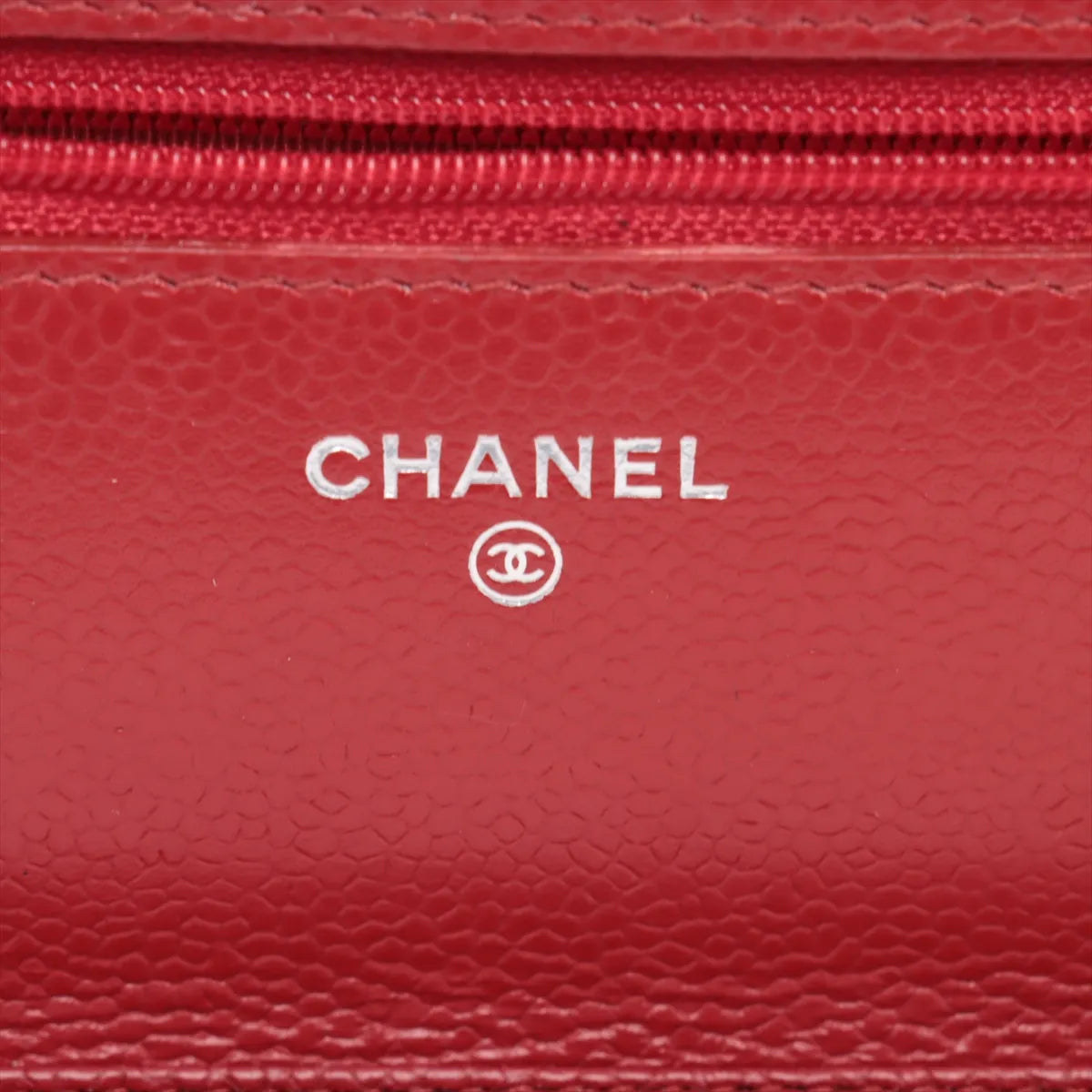 Chanel CC Logo Matelasse Caviar Skin Chain Wallet Red