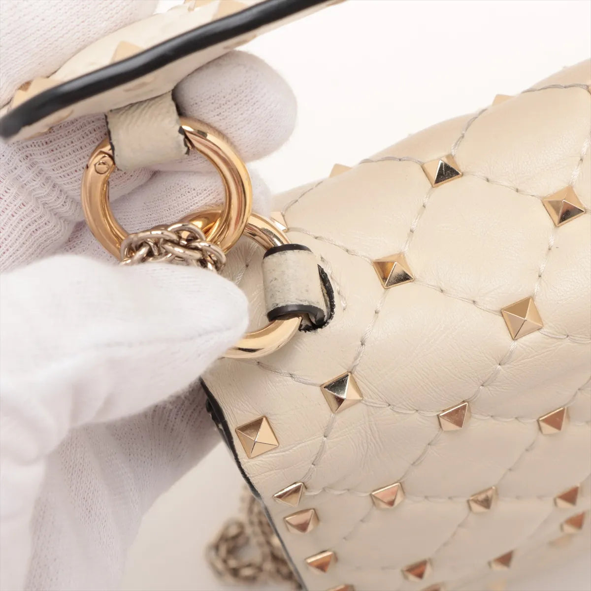 Valentino Garavani Matelasse Rockstud Leather Two-Way Chain Shoulder Bag Beige