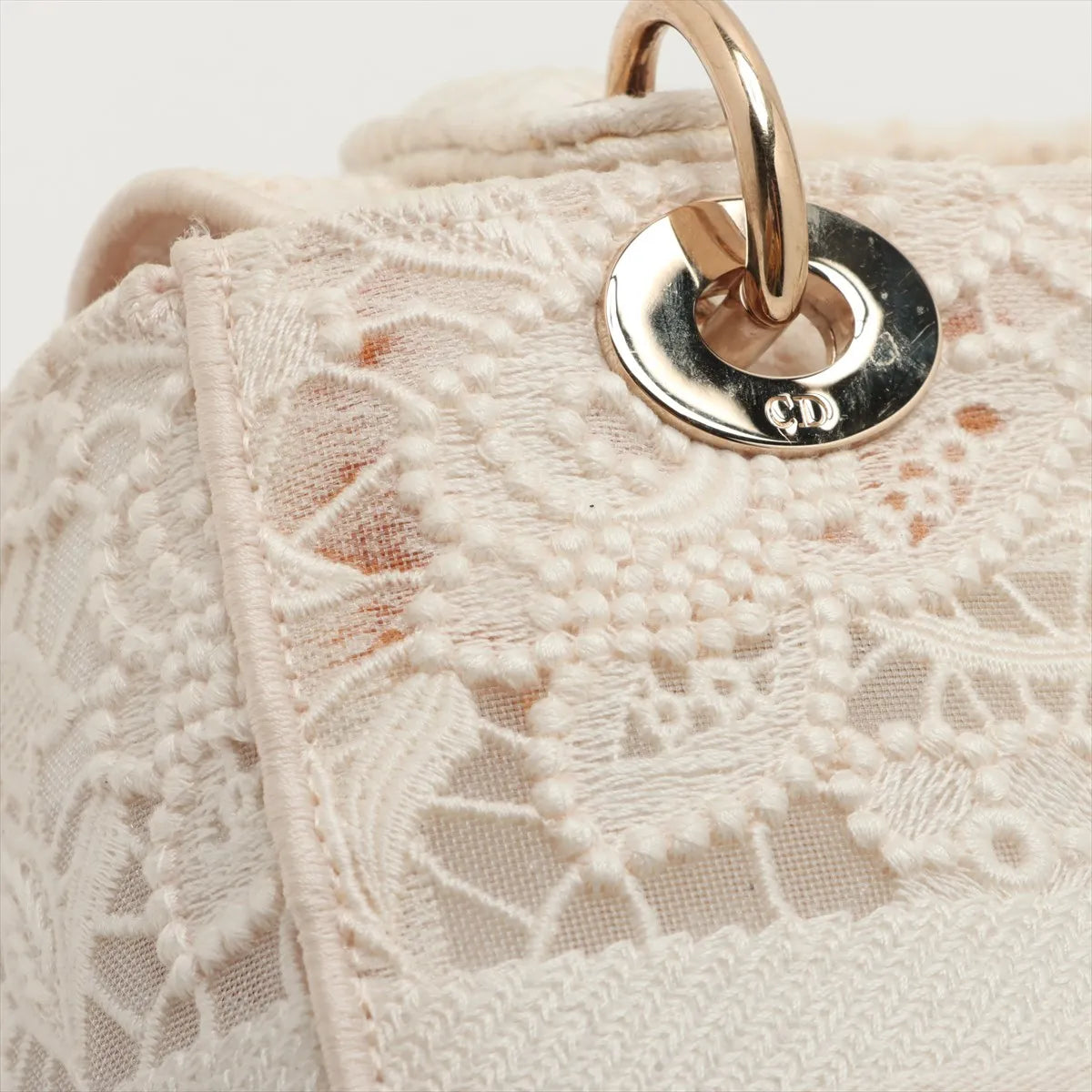 Christian Dior Lady D-Lite Medium Embroided Lace Two-Way Handbag White