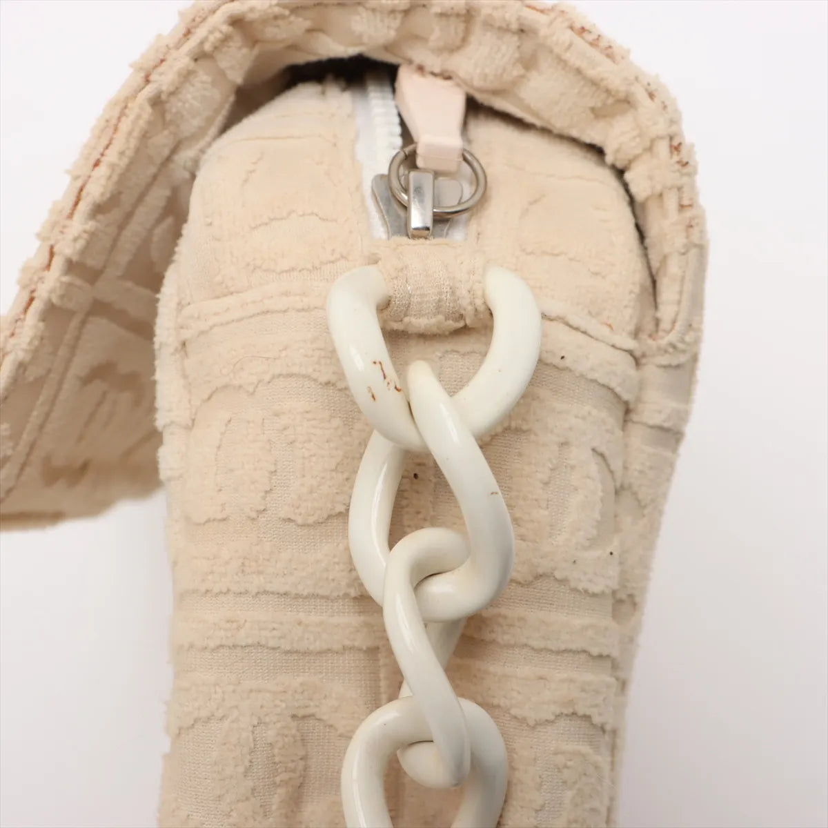Chanel CC Logo Jacquard Terry Cloth Chain Shoulder Bag Beige
