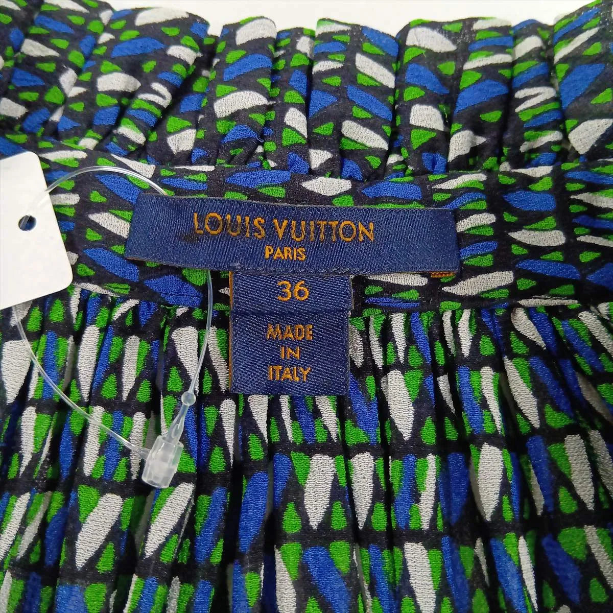 Louis Vuitton Silk Long Sleeve Dress Green x Blue