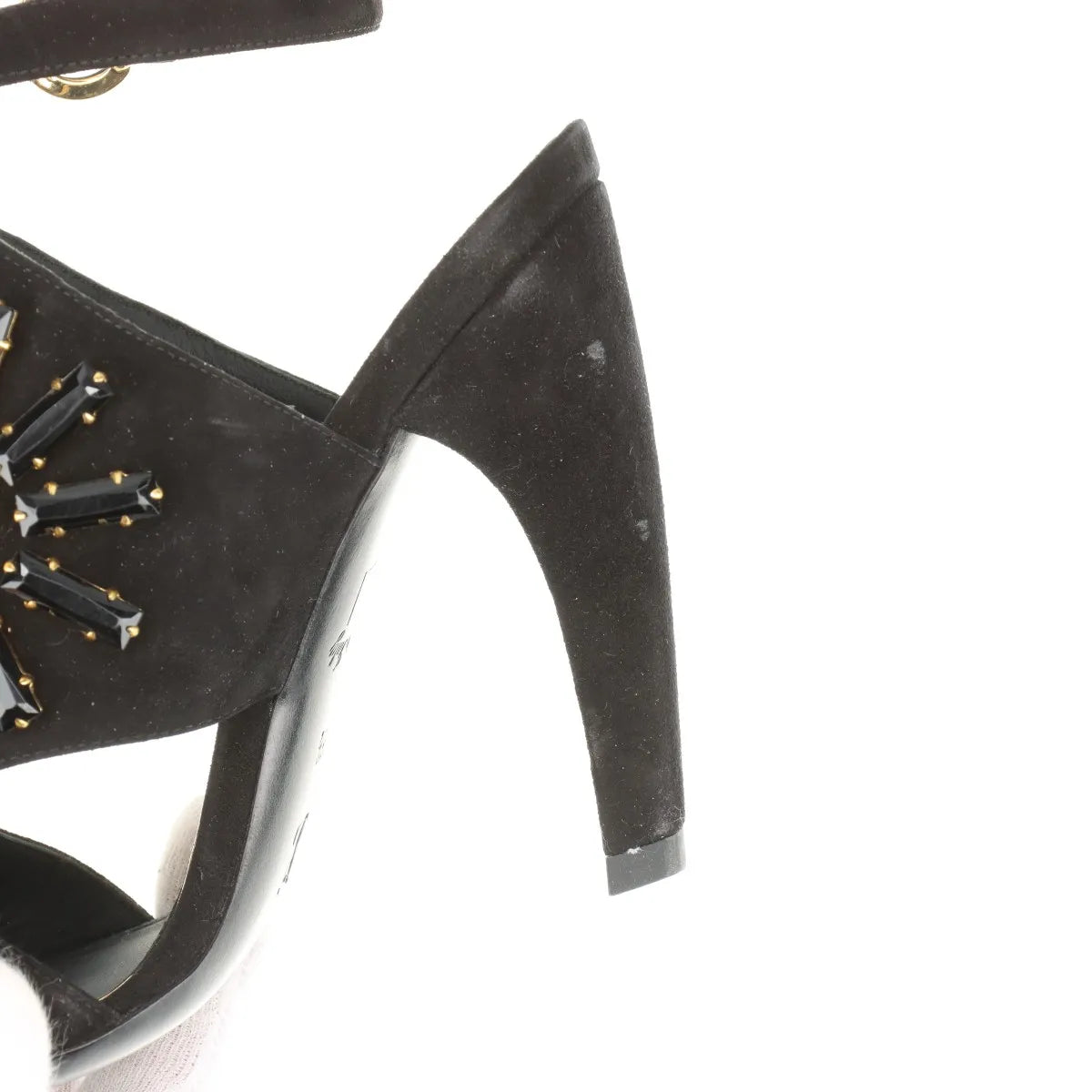 Louis Vuitton Cut Out Crsytal Suede Sandal Black