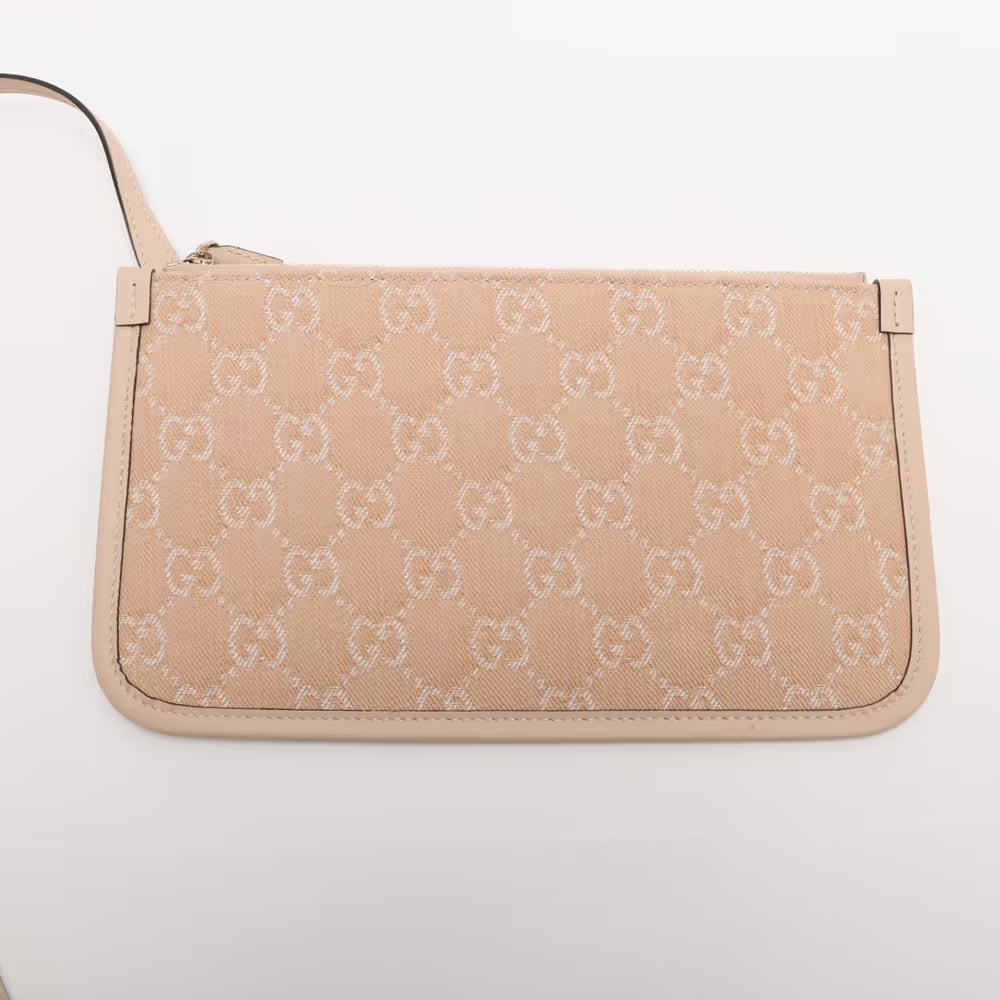 Gucci GG Denim Denim Leather Tote Bag Beige