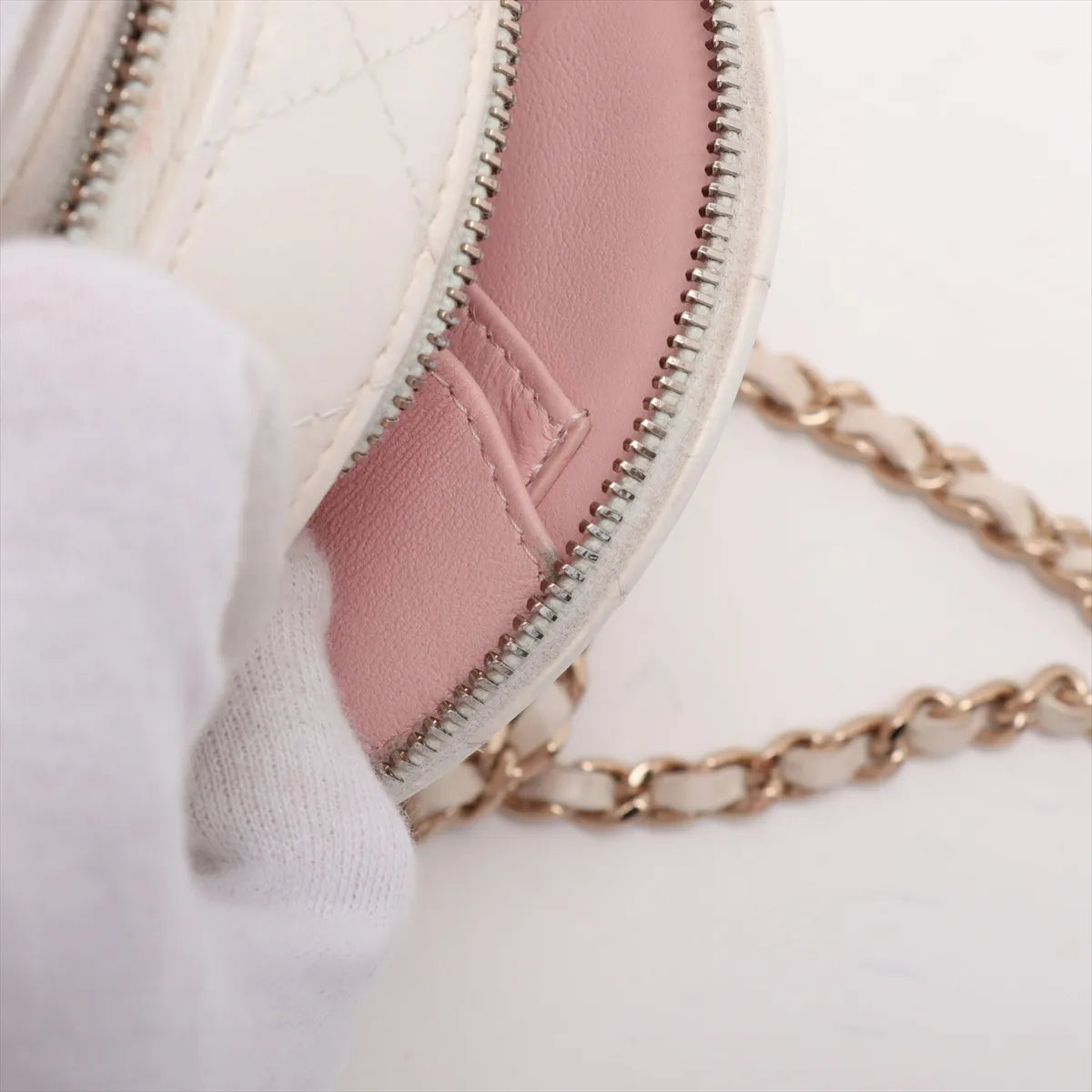 Chanel CC Logo Matelasse Leather Two-Way Round Shoulder Bag White