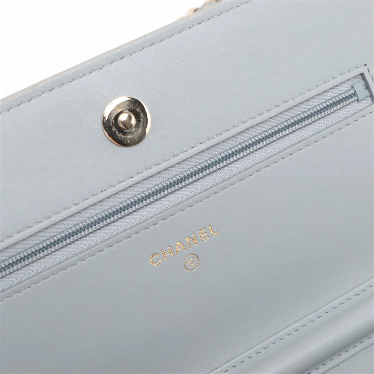 Chanel CC Logo Chevron Lambskin Chain Wallet Bag Gray