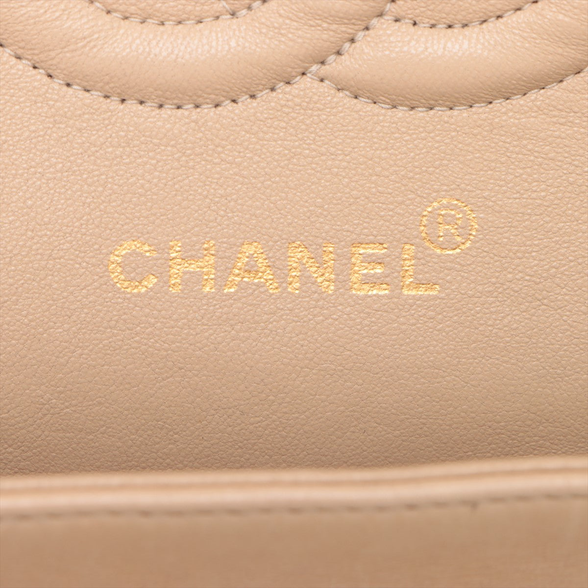 Chanel CC Logo V Stitch Lambskin Double Flap Double Chain Bag Beige