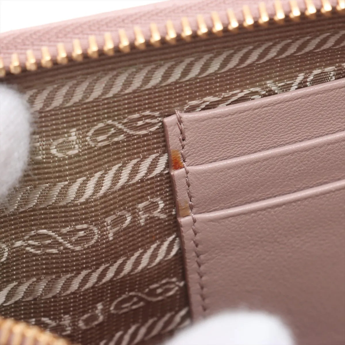 Prada Nappa Impuntu Leather Chain Wallet Pink Beige