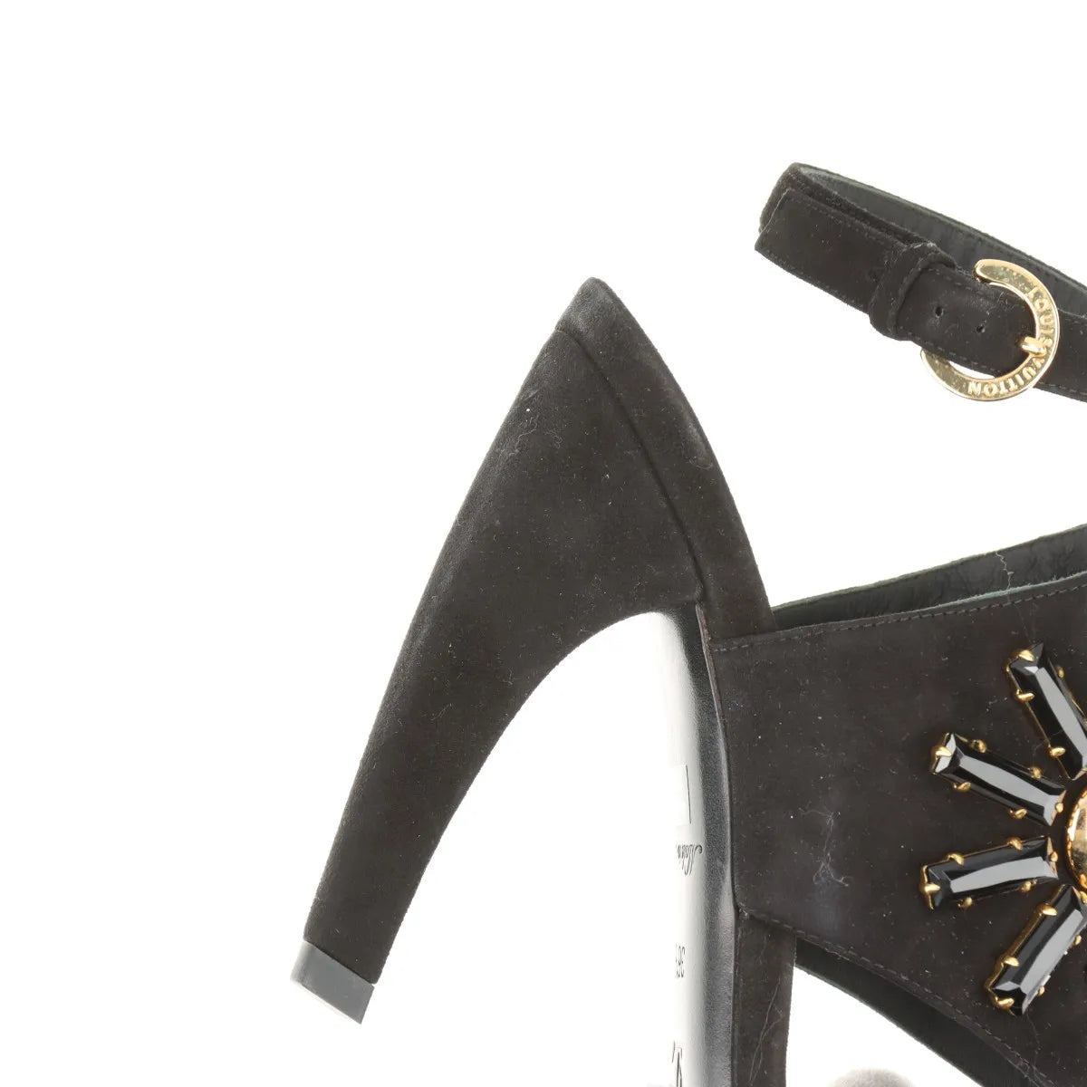 Louis Vuitton Cut Out Crsytal Suede Sandal Black