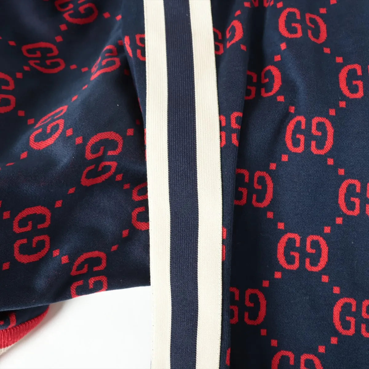 Gucci GG Jacquard Cotton Track Pants Navy Blue x Red