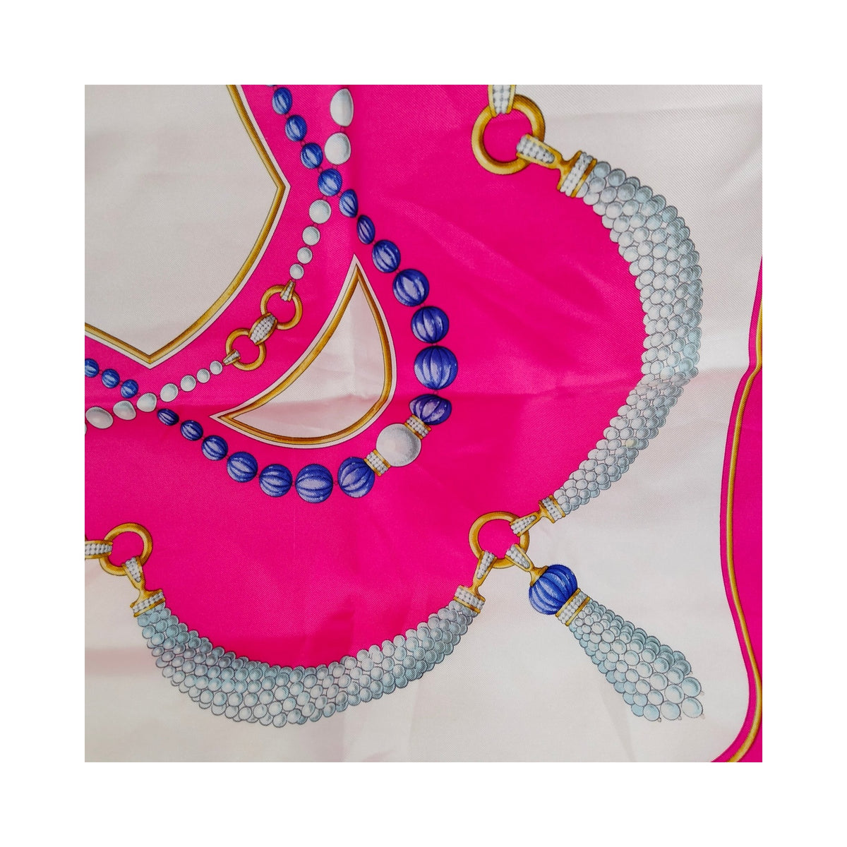 Cartier Hot Pink Tassel & Jewel Print Silk Scarf — detail 1