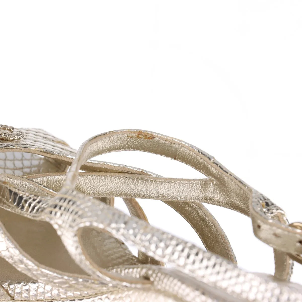 Chanel CC Logo Moc Lizard Wedge Sandal Gold
