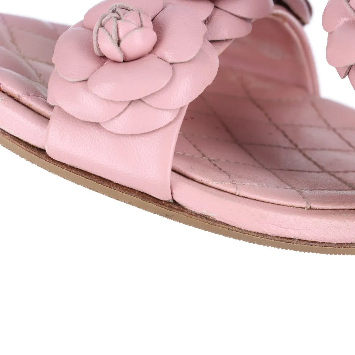 Chanel Camelia Two Strap Leather Sandal Pink