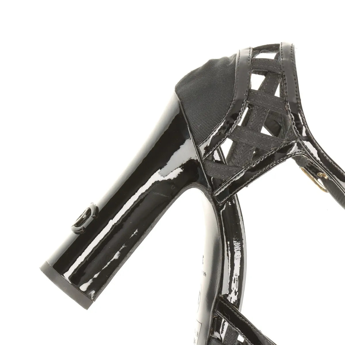 Chanel Camellia CC Logo Matelasse Patent Leather Strap Pumps Black