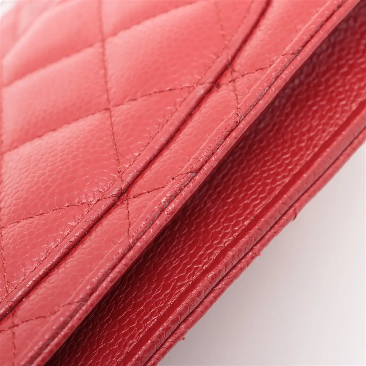 Chanel CC Logo Matelasse Caviar Skin Chain Wallet Red