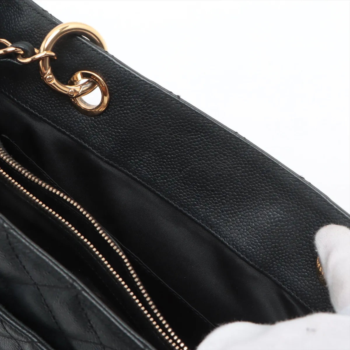 Chanel CC Logo Matelasse Caviar Skin Chain Tote Bag Black