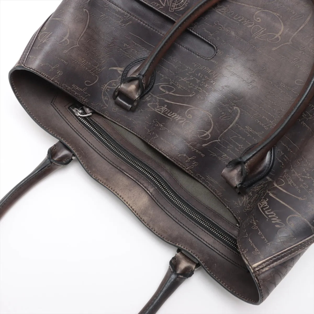 Second Hand Berluti Calligraphy Toujour Leather Chain Tote Bag Black