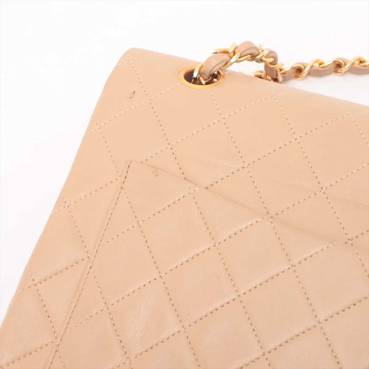 Chanel Matelasse Lambskin Double Flap Double Chain Bag Beige