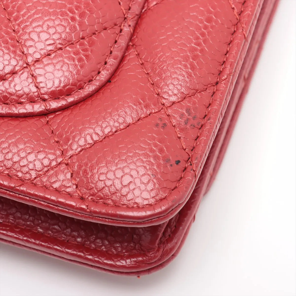 Chanel CC Logo Matelasse Caviar Skin Chain Wallet Red