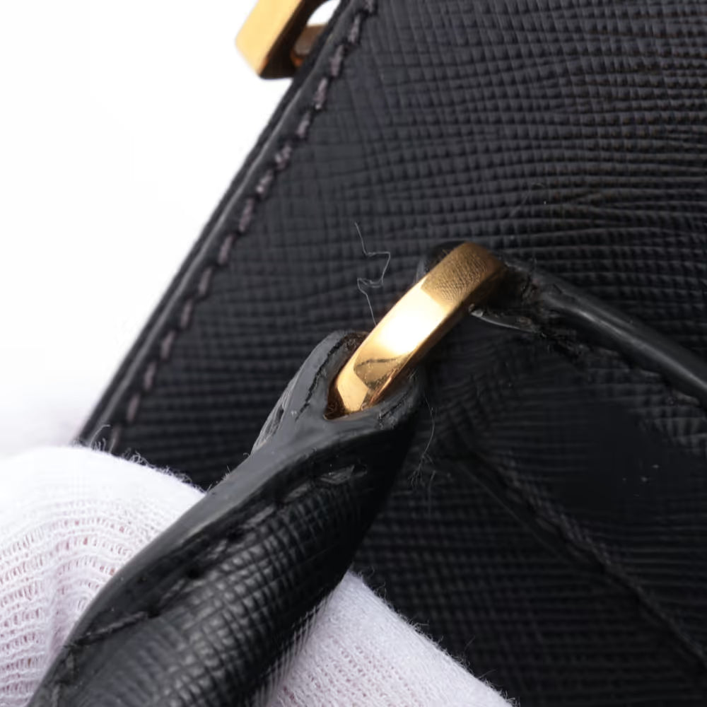Prada Saffiano Galeria Leather Two-Way Handbag Black