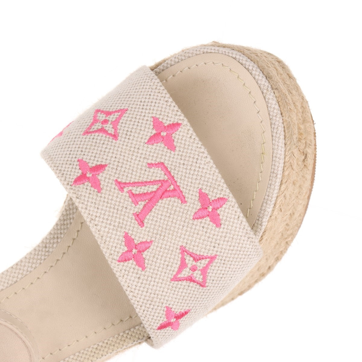 Louis Vuitton Monogram Starboard Espadrille Wedge Sandal White x Pink
