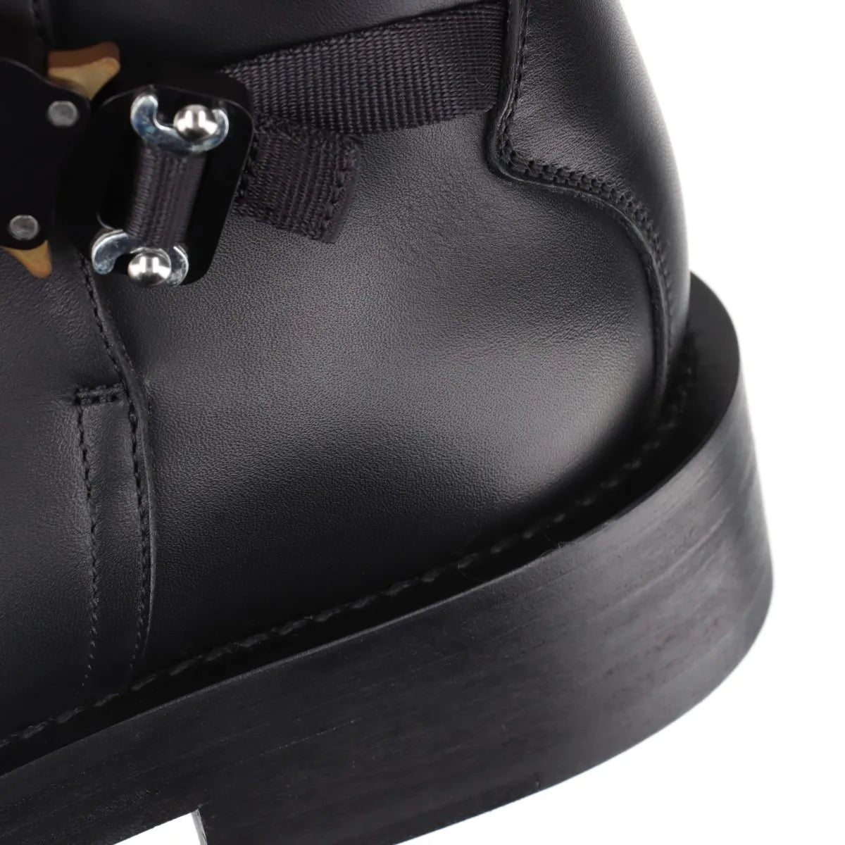 Dior Leather Buckle Belt Short Boots Unisex Black
