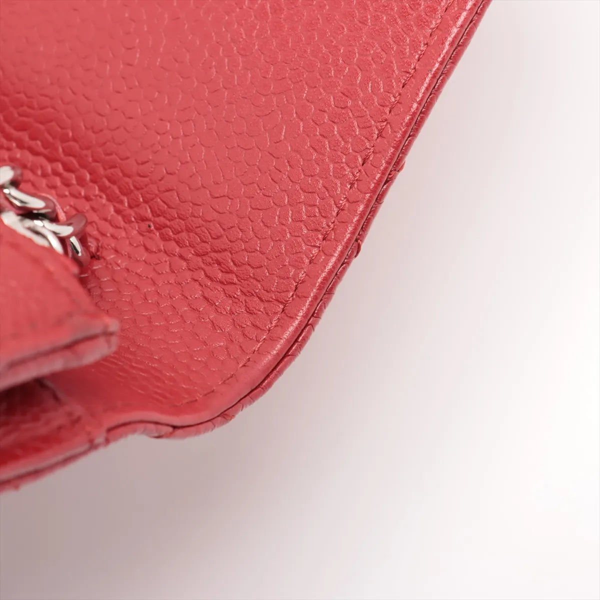Chanel CC Logo Matelasse Caviar Skin Chain Wallet Red
