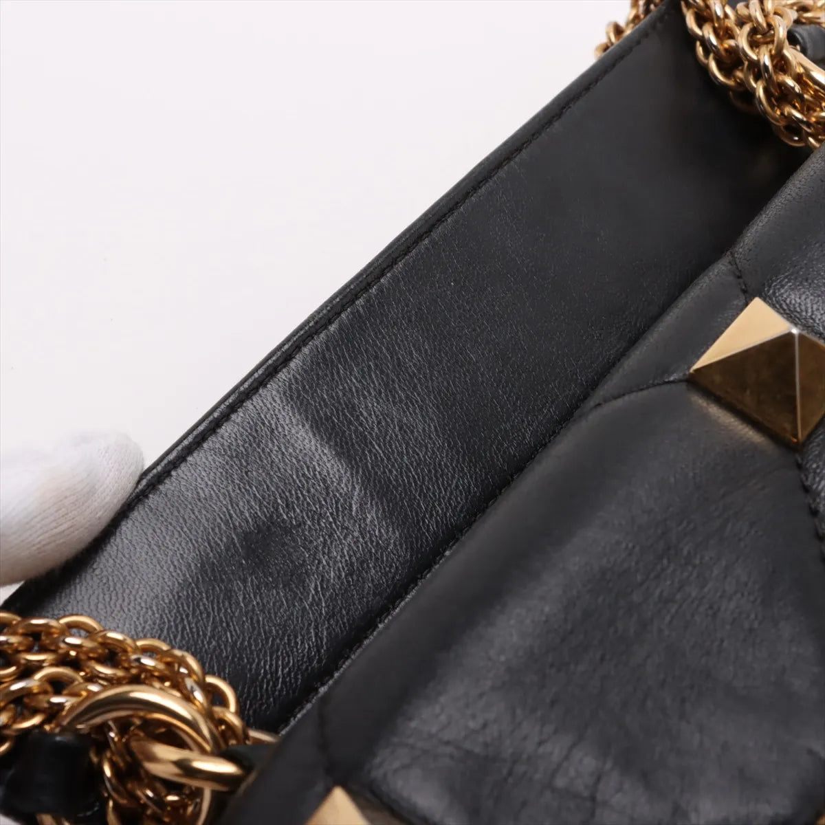 Valentino Garavani Roman Stud Leather Two-Way Chain Shoulder Bag Black