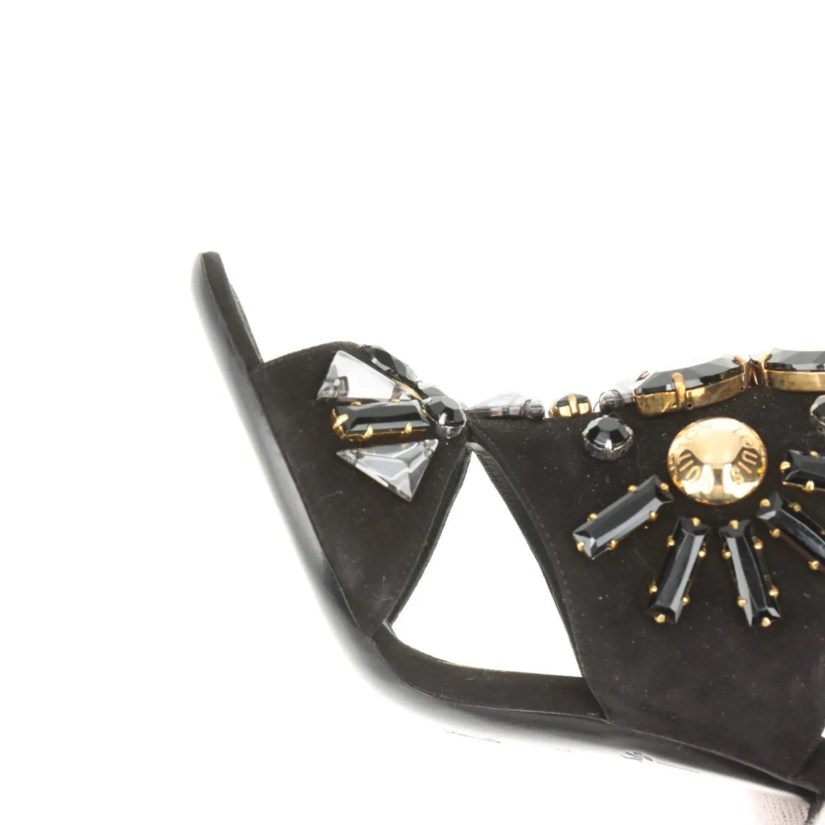 Louis Vuitton Cut Out Crsytal Suede Sandal Black