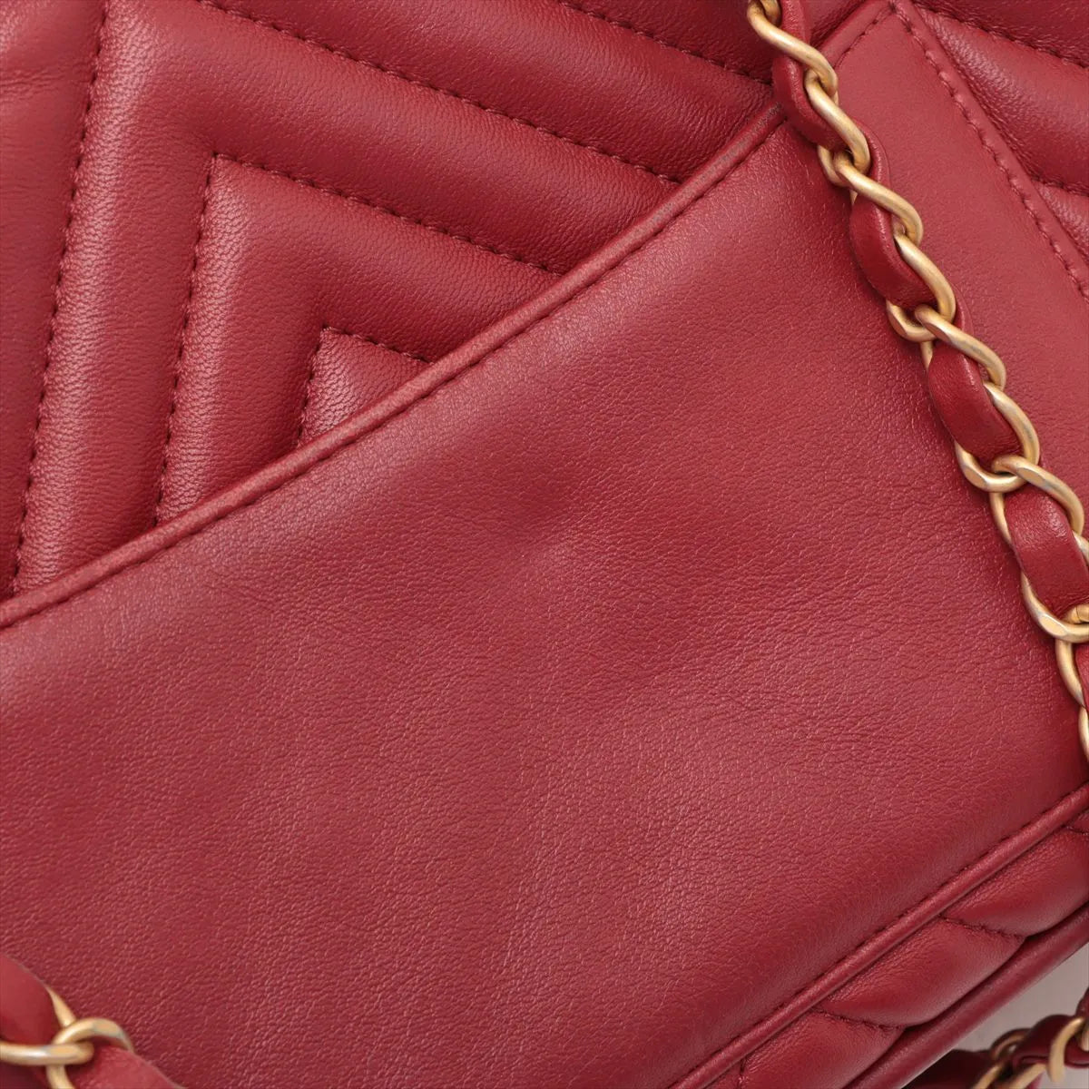 Chanel CC Logo V Stitch Lambskin Two-Way Shoulder Bag Red